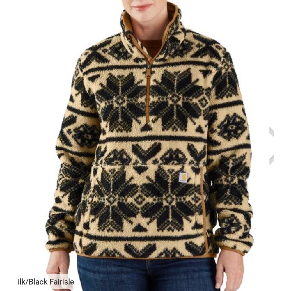 NEW Carhartt Fleece‎ Pullover Womens 3X Black White Aztec Print Relaxed Fit